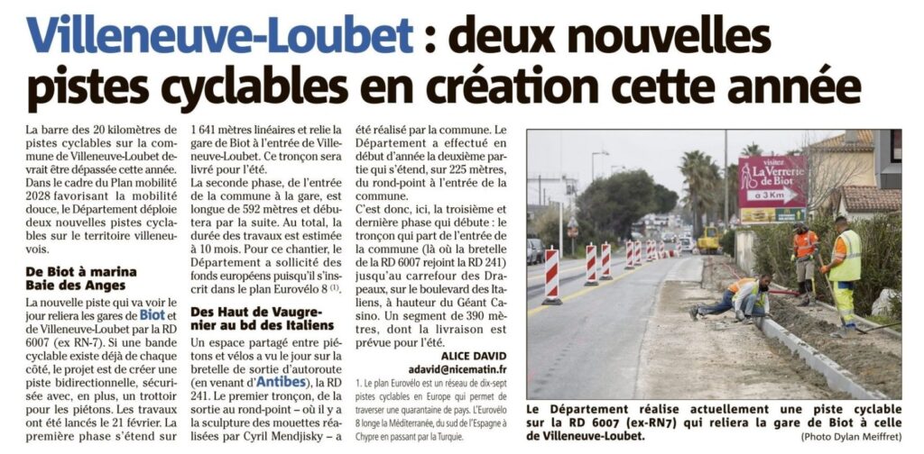 PRESSE-NICE MATIN-Villeneuve-Loubet-deux nouvelles pistes cyclables